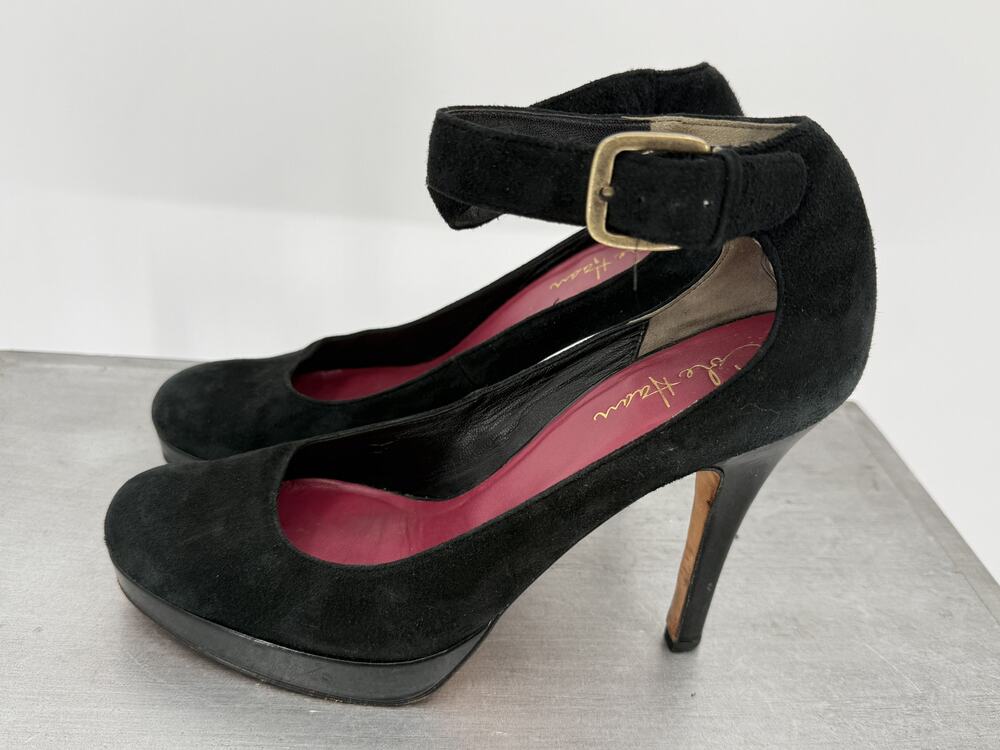 Cole Haan Nike Air Black Suede 1" Platform Ankle Strap 4" Heels Size 9B Career